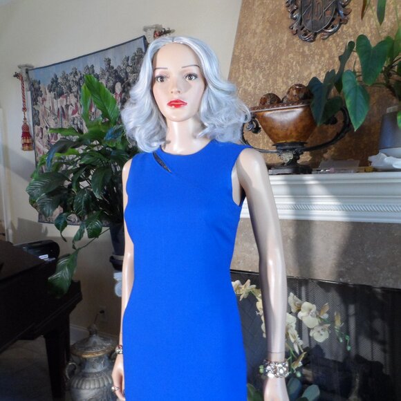 Versace Cobalt Blue Wool Sheath Dress w/Black Beading Detail Size IT 38 - US 6 - Picture 4 of 16